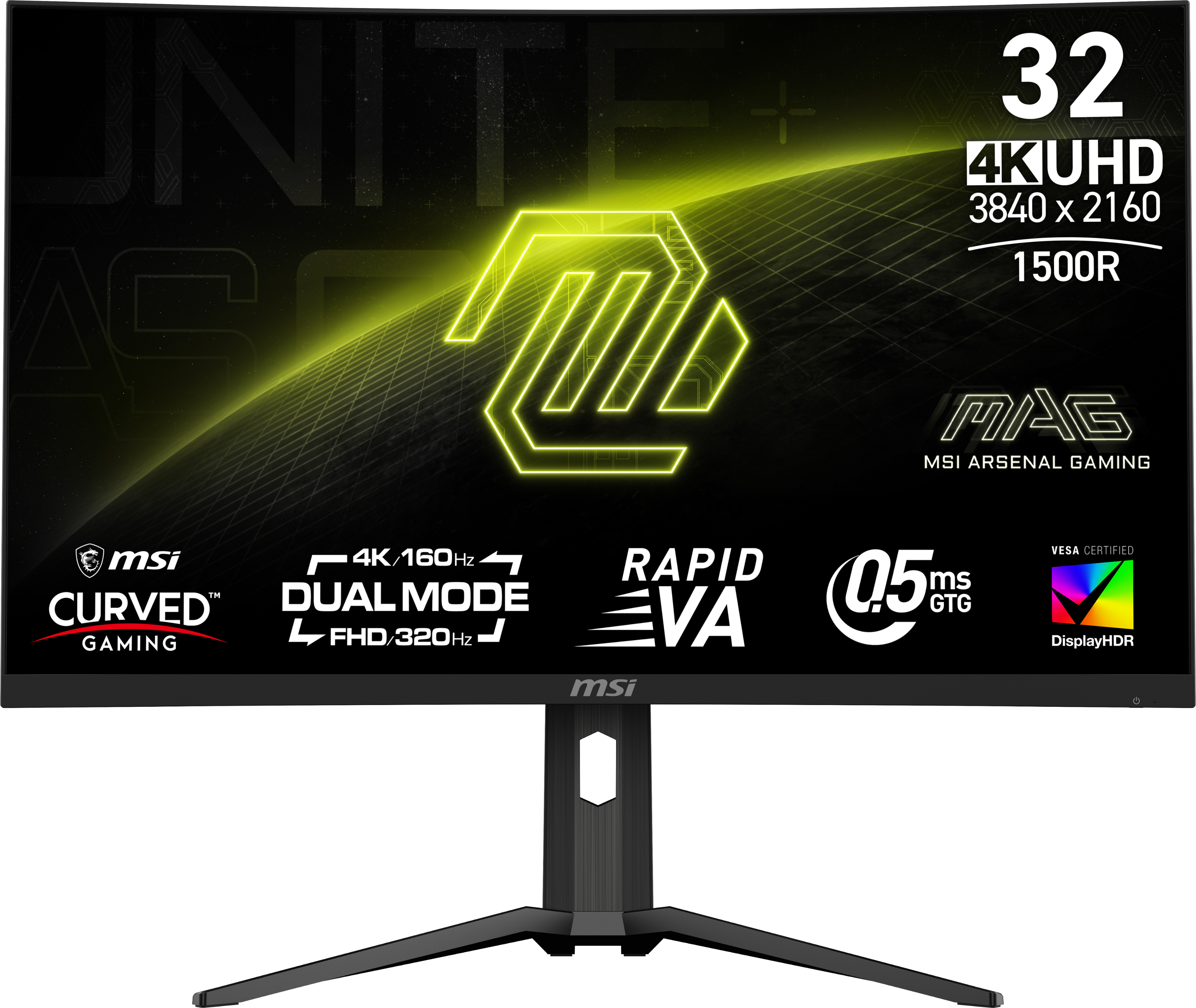 MSI MAG 32 UHD gaming monitor displaying a vibrant game scene