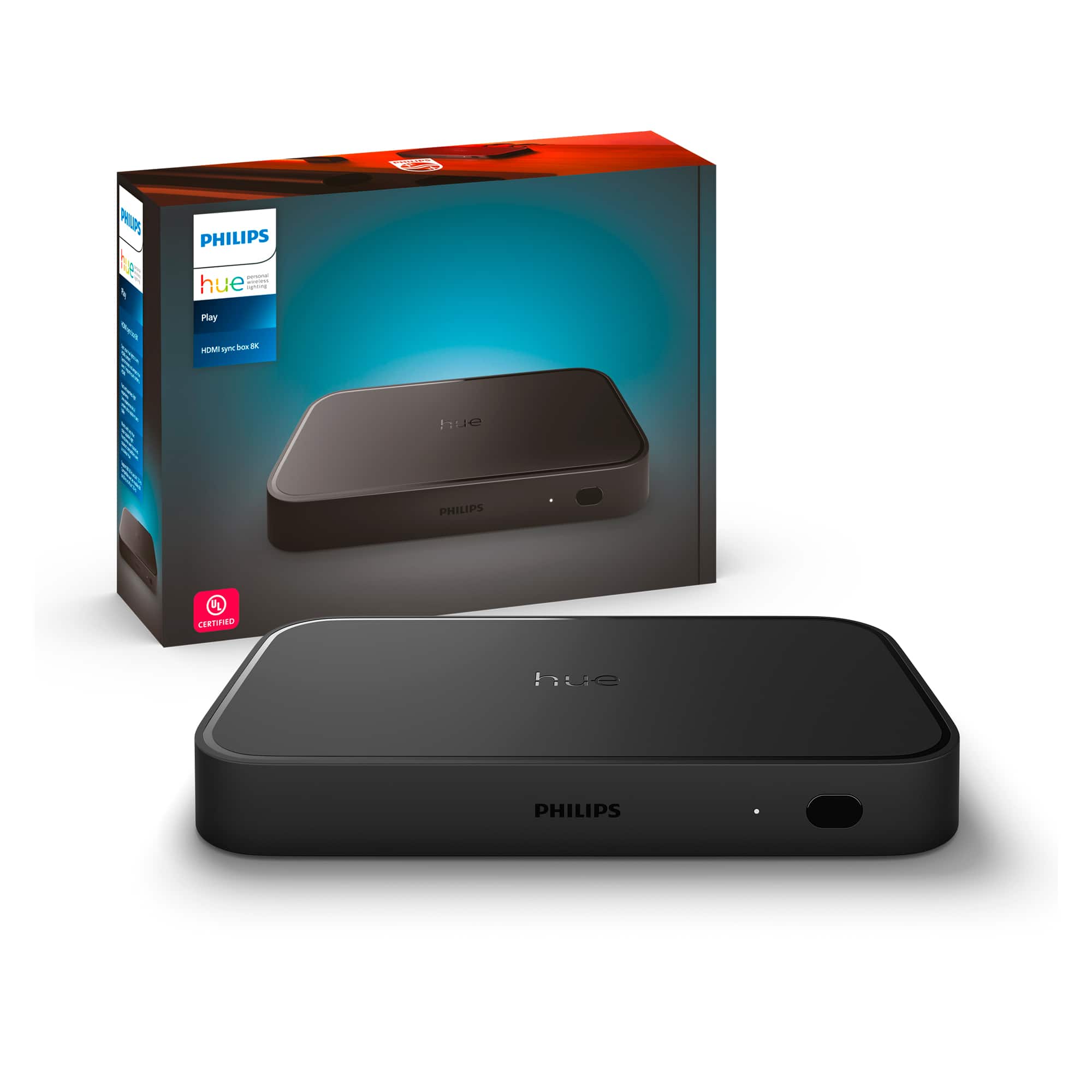 Installing Philips Hue Sync Box 8K Home Theater Smart Lighting on a wooden desk