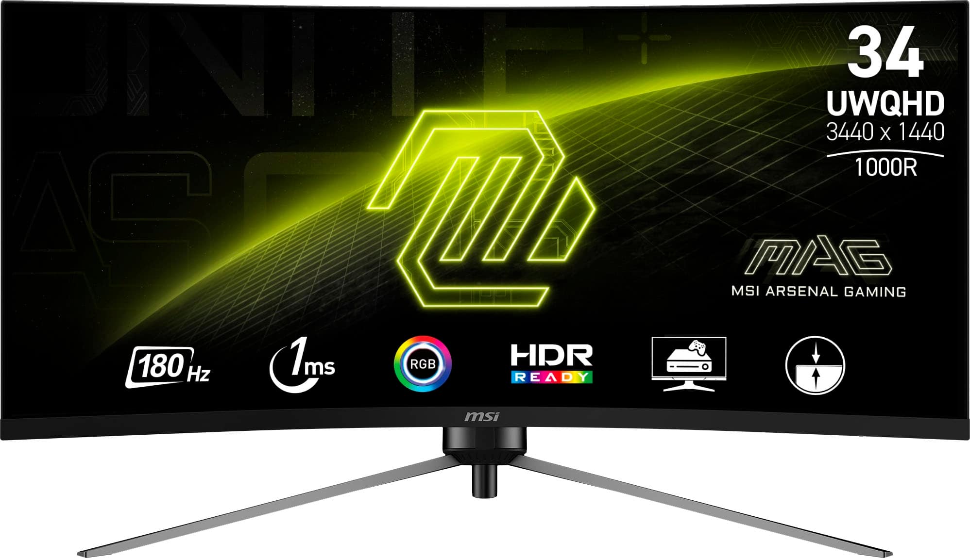 MSI MAG345CQR curved monitor displaying vibrant game graphics