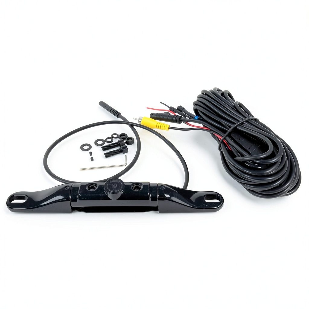 Installing BOYO VTL422CLS License Plate Camera Bar Type 170 Degree on a wooden workbench