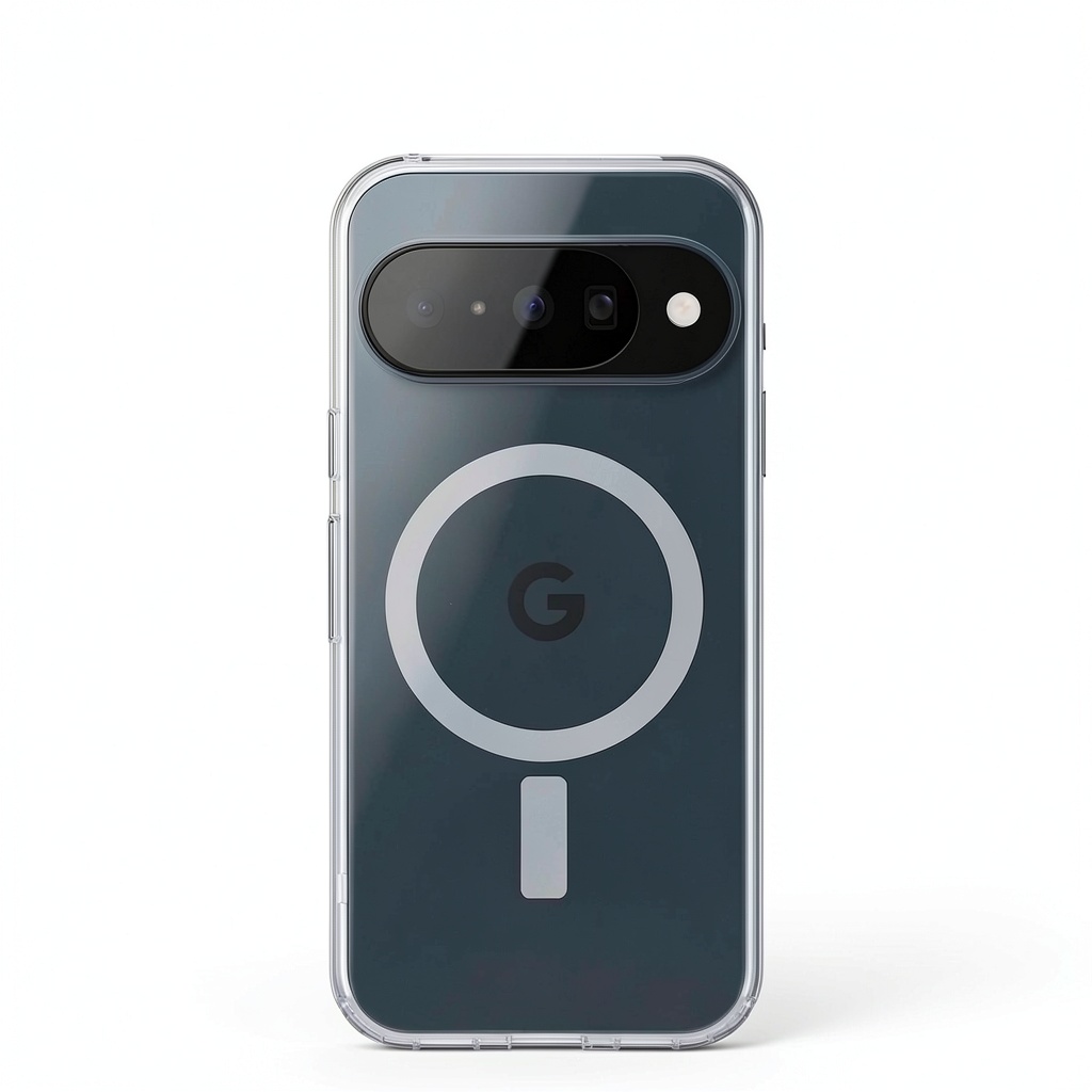 Installing OtterBox Symmetry Series Clear Magnetic Pixel 10 Case on a wooden desk